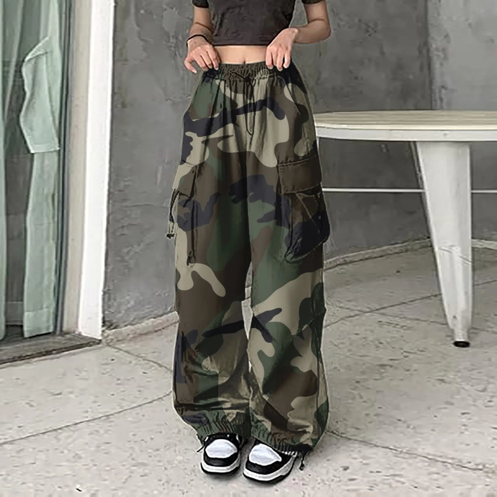 Women Cargo Pants Baggy Camo Print Streetwear Hip Hop Womens Work Clothes Business Casual Petite 241007