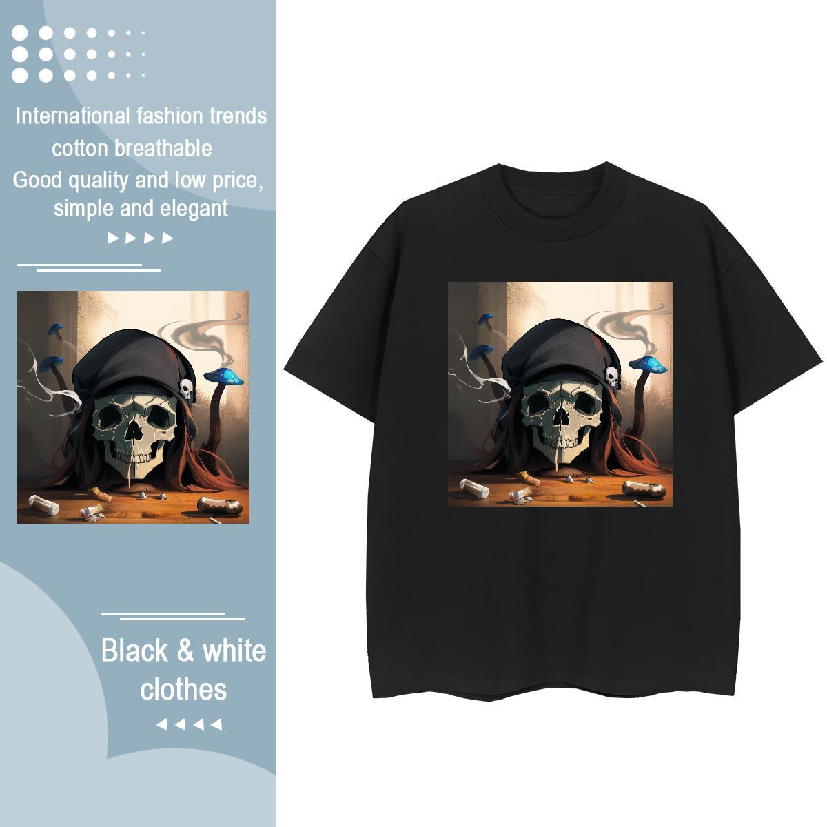 Designer T shirt 100% Cotton 230g Breathable Short Sleeve Home Outdoor skull Tshirt for Man Woman Female DIY Logo Polos