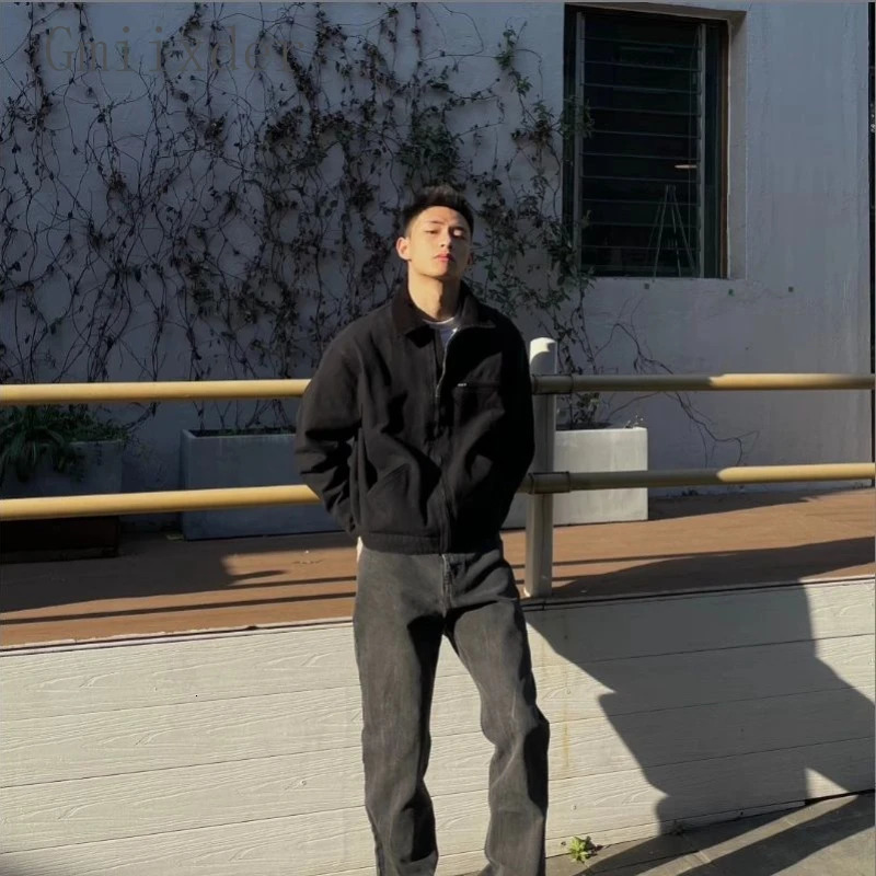 American Retro Lapel Solid Washed Jackets Fashion Mens Loose Casual High Street Jacket Men Tops Overcoat Male Clothes 241011