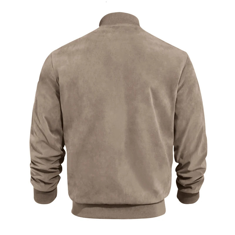 Autumn suede solid color mens retro long sleeved zipper cardigan jacket fashionable and versatile outerwear. 241011