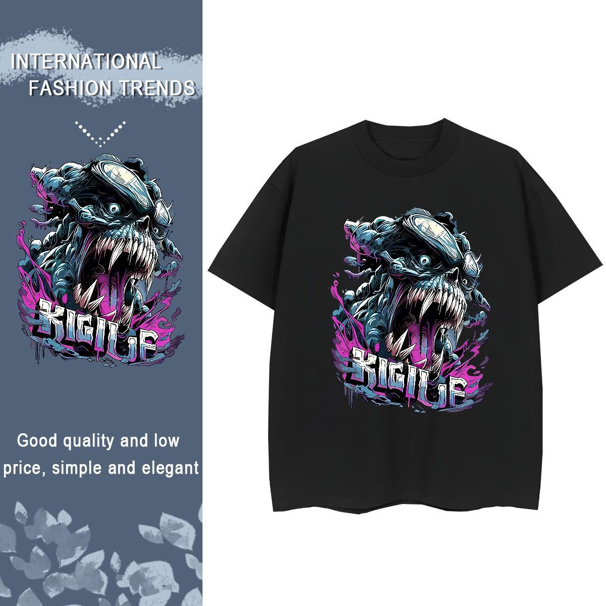 Fashion Casual T Shirt For Woman 100% Cotton 230g O-Neck Short Sleeve Outdoor skull Women Tshirts 5A Floral Print Wear