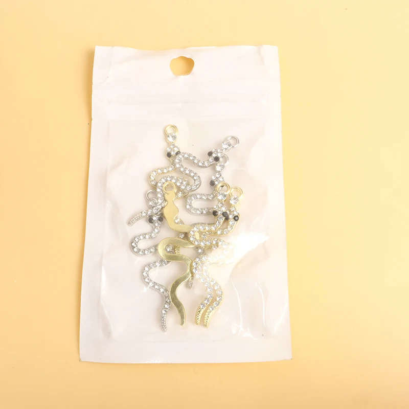 10Pcs Crystal Snake Shaped Charm Gothic Exaggerated Animal Pendant Earrings Bracelet DIY Jewelry Making Accessories 241010