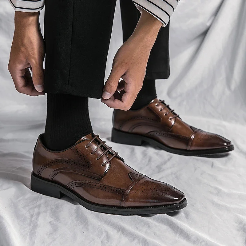 mens Oxford shoes with printed classic fashion leather shoes on the upper formal party business mens leather shoes on the upper 241007