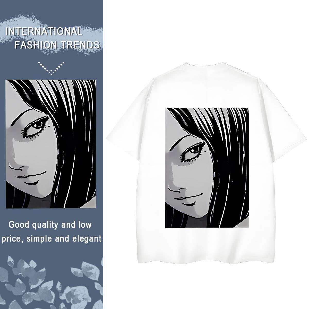 2024 Casual Womens T Shirts 100% Cotton 230g Breathable Short Sleeve Spring Summer eyes Unisex Tshirts Loose fit Oversized Clothings