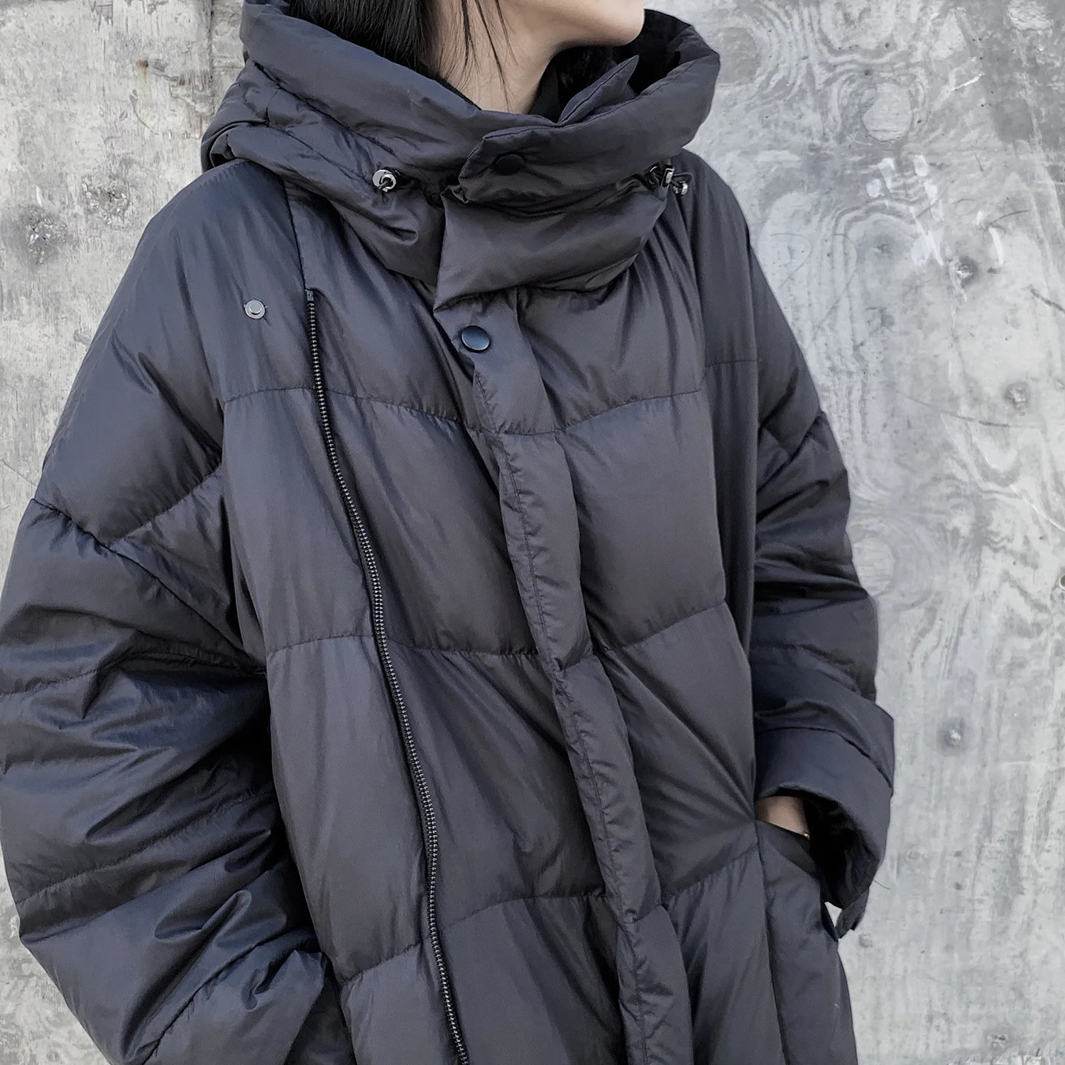 UMI MAO Yamamoto dark niche stand up collar hooded loose 90 white duck down jacket mens mid length jacket Y2K 241009