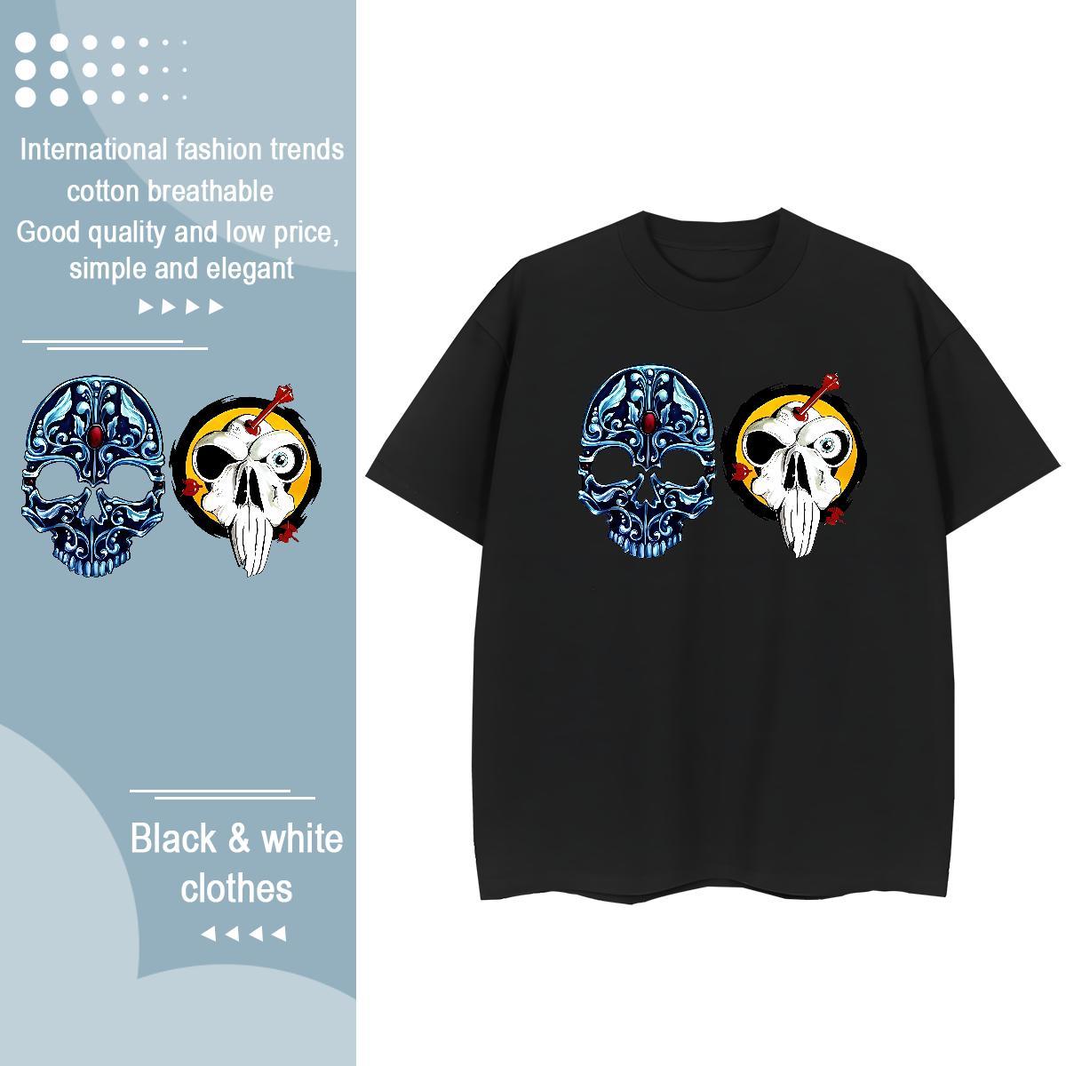 TOP Quality Womens T Shirts 230g 100% Cotton Crew Neck Breathable Street skull Tshirt for Man Woman Free Shipping Graphic Clothes Shirt