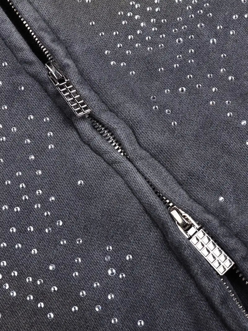 Retro Zipper Hoodie Y2K Clothing Mens Harajuku Hip Hop Diamond Glitter Retro Extreme Super Dalian Hoodie Sportswear Jacket 241011