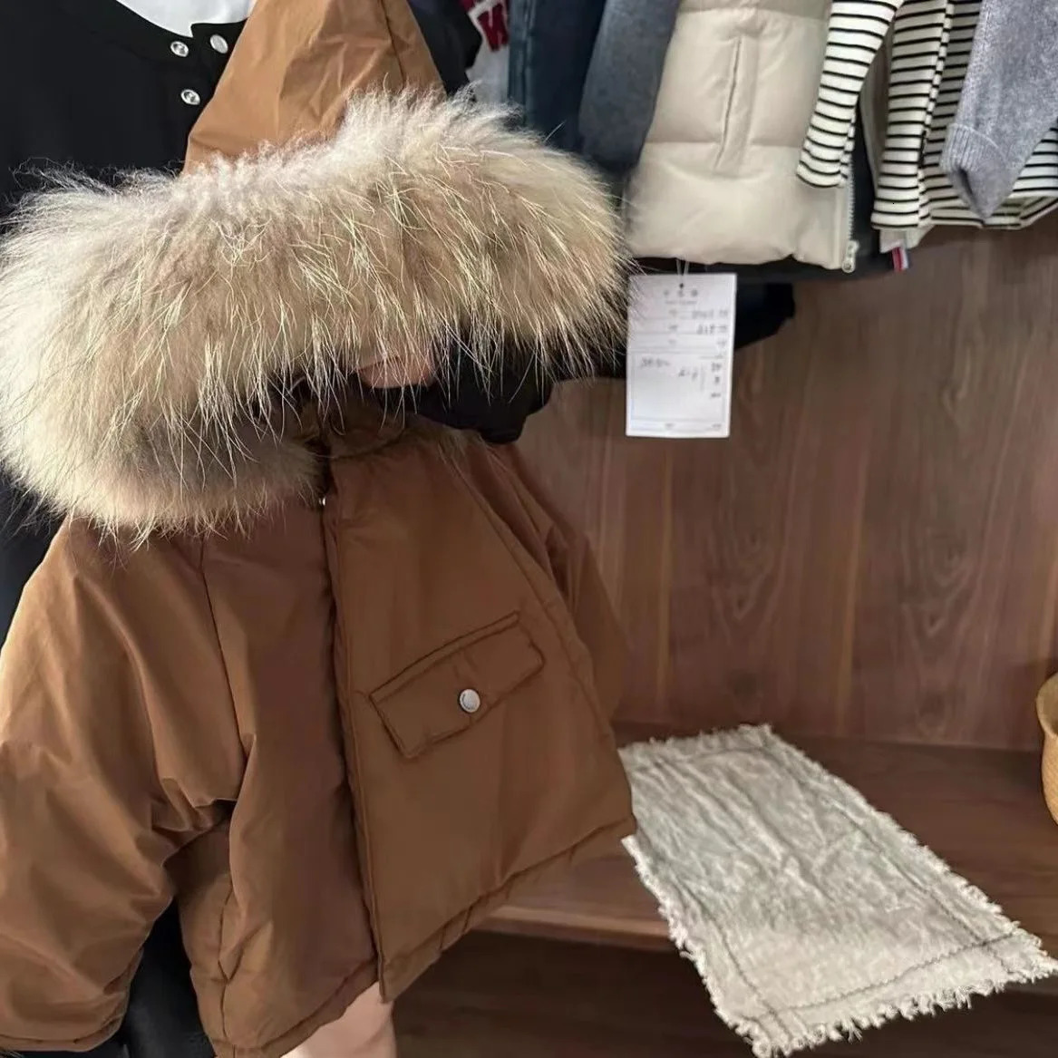 Coat Children Cotton Clothes Winter Boys Girls Fur Collar Hooded Tops Baby Personality Loose 2024 Warm Simple 241011