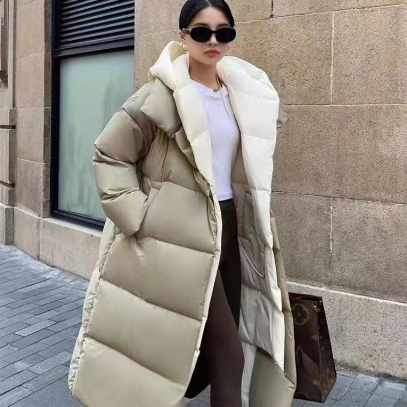 Womens Down Jacket Long Knee Winter Womens Warm Jacket Parker Jacket High end Hooded Fake Two piece Down Jacket 241009