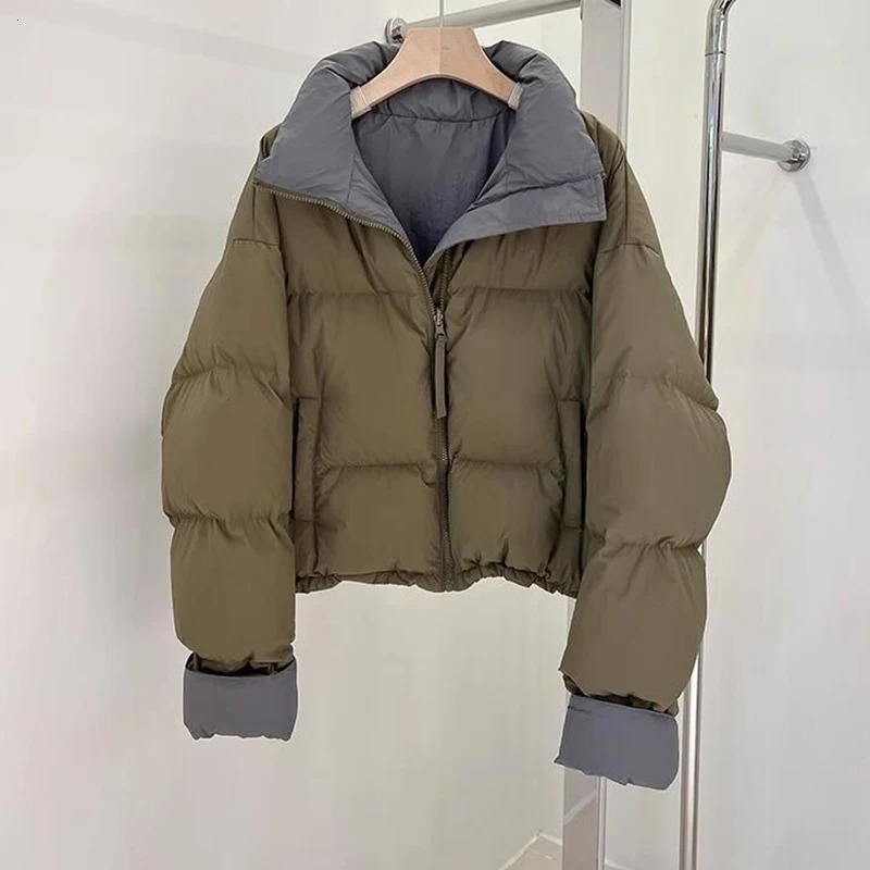 2024 Winter Cotton ded Down Jacket Womens Stand up Collar Warm Parka Loose Thick Short Coat 240930