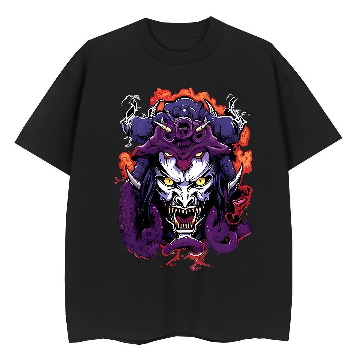 Fashion Casual Women T Shirts 230g Cotton O-Neck Short Sleeve Hip Hop Terror, Purple Dragon,Flame Women Tshirts Female Cartoon Print Tee Shirt