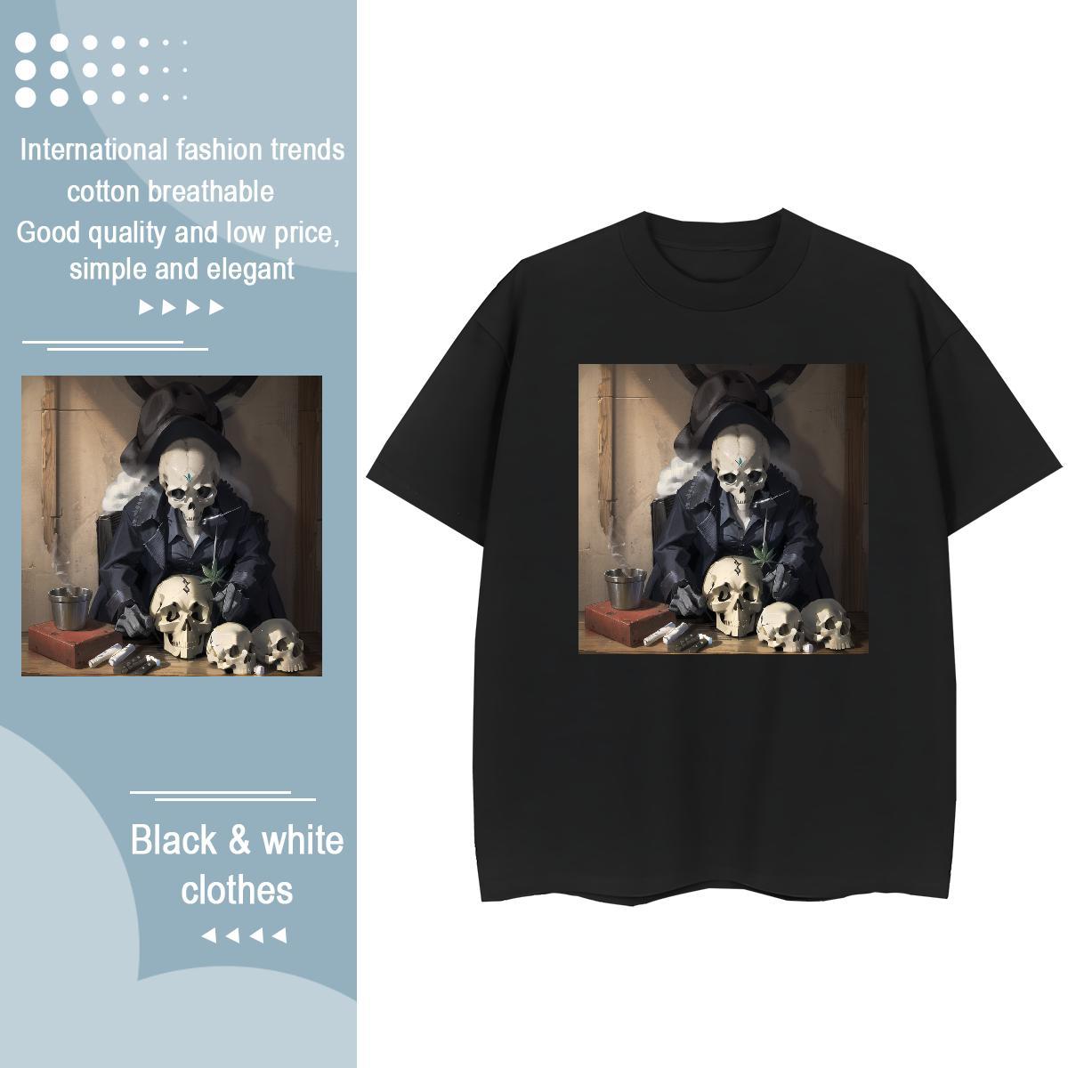 Classic Womens T Shirts 100% Cotton 230g Short Sleeve O-Neck Street Casual skull Womens Tshirts Female Custom Printing Polos