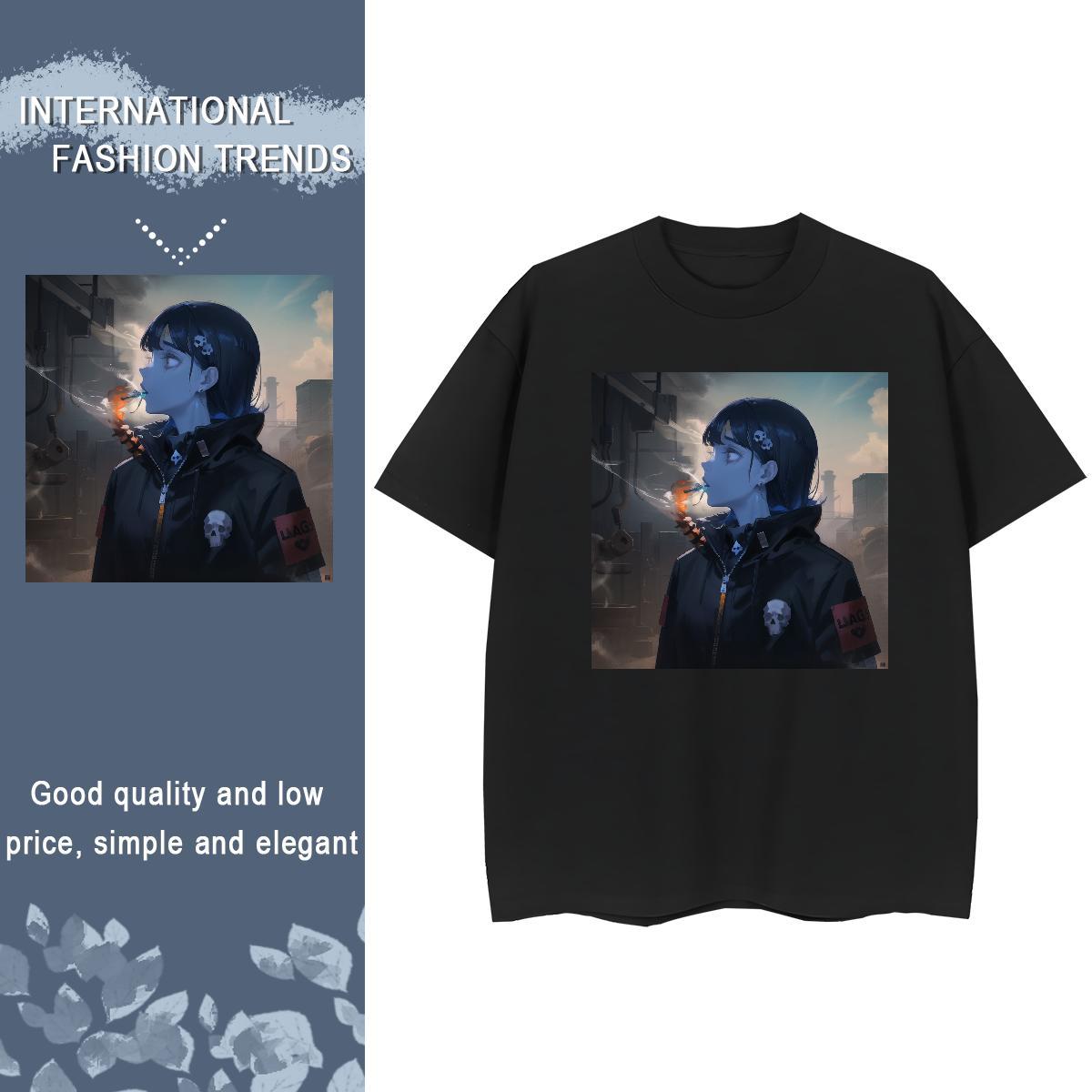 Fashion New T-Shirts 230g Cotton Breathable Crew Neck High Street Hip Hop skull Couples T Shirts Brand Cartoon Printing L-4XL Polos