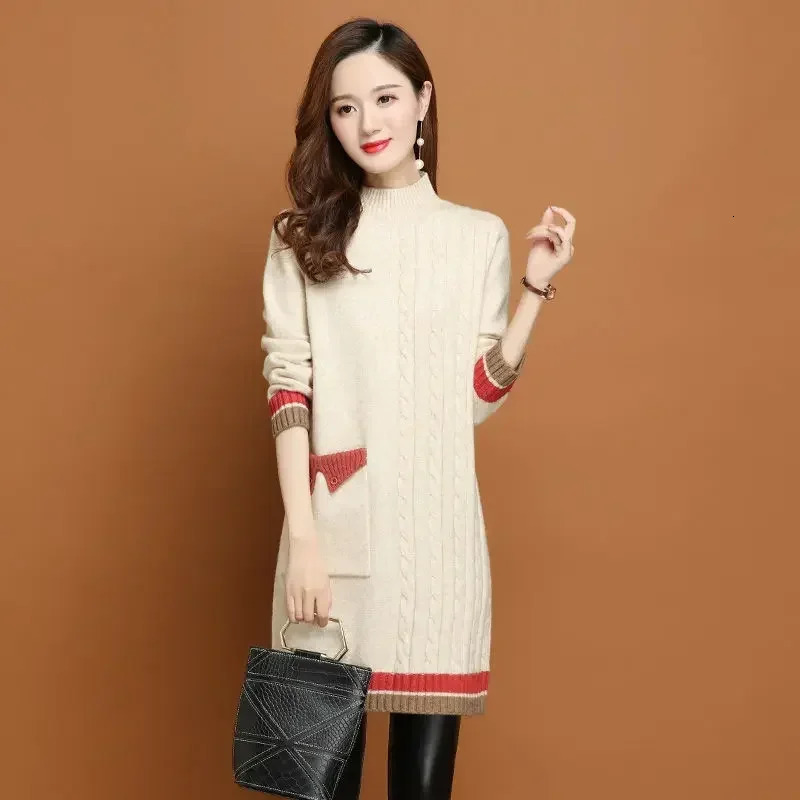 Womens Knitted Dress Tight Crochet Dress Womens Casual Thick X Elegant Long Sleeve Aesthetics Sexy Xxl 241011
