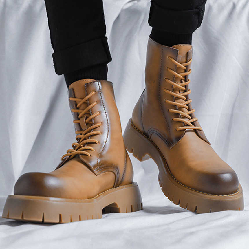 Martin Boot Ankle Boots Autumn British Style High Top Leather Trendy Boots Casual Workwear Boots Thick Soled Leather Shoes Men Fashion Boots 240927