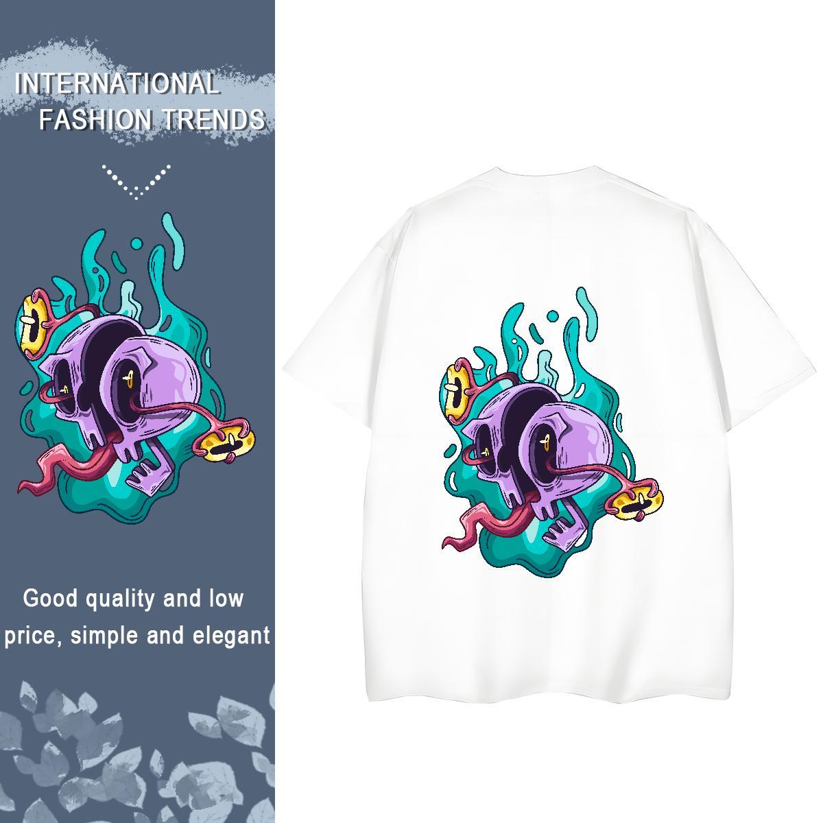 Casual New T Shirts Women 230g Pure Cotton Crew Neck Casual Daily Wear skull Unisex Tshirts Comfortable Oversized L-4XL Tops Tees