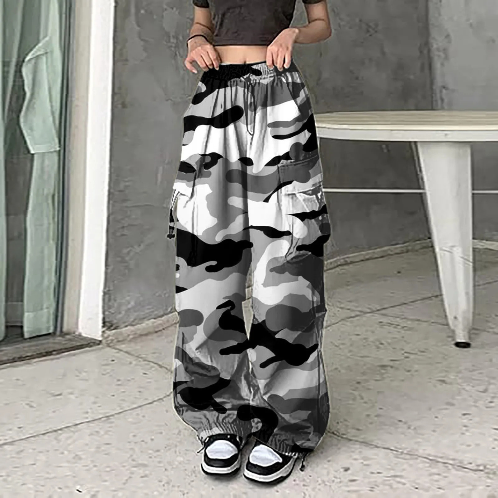 Women Cargo Pants Baggy Camo Print Streetwear Hip Hop Womens Work Clothes Business Casual Petite 241007