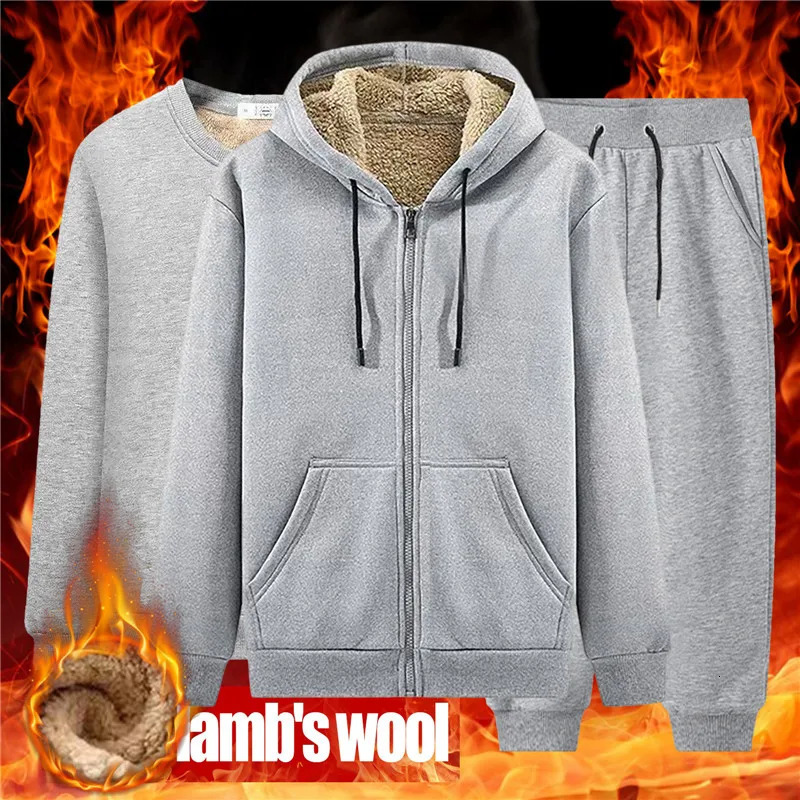 1-2 PiecesSet Winter Sportsuit Thermal Hoodies Fleece Tracksuit Windproof Gym Men Sportswear Men Warm Sport Suit 241011