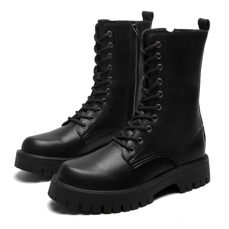 Martin Boot British Style Black Ankle Boots Mens Trendy Side Zipper Workwear Motorcycle Boots Korean Version Height Increasing Mid Top Boots Fashion B