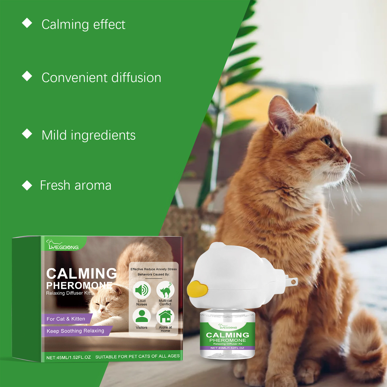 Cat Calming Diffuser Kit Refill Calming Mood Relaxing Anti Anxiety Stress Soothing Comforting Pets Pheromone Calming Diffuser
