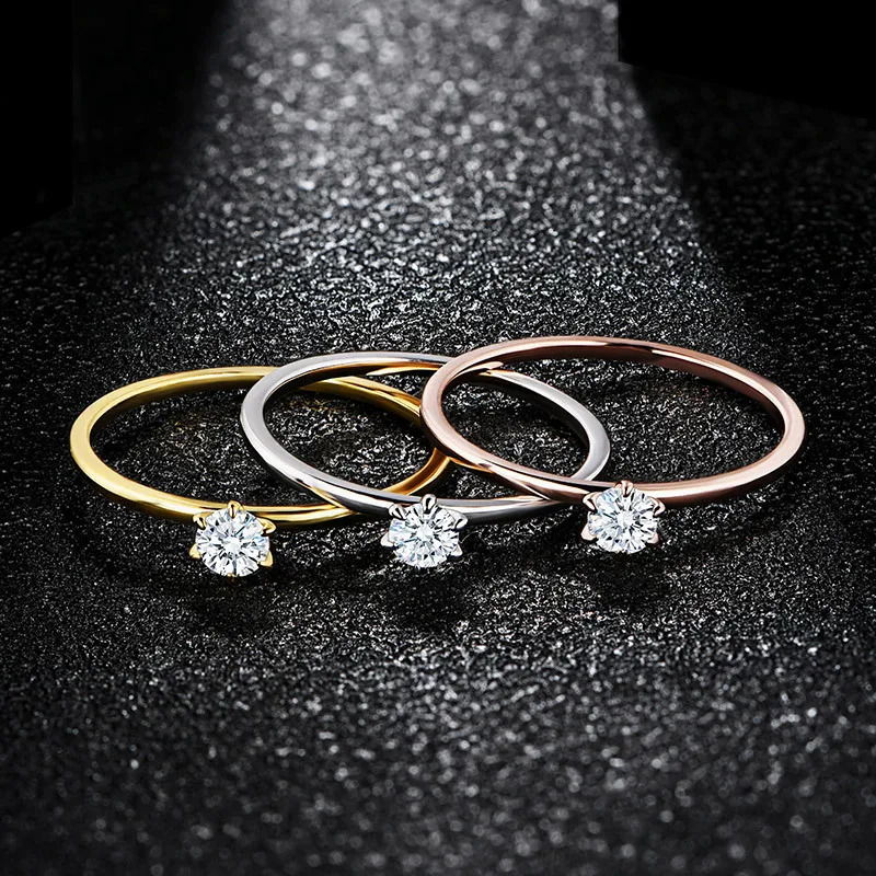 18K white gold-plated ring suitable for women 0.2ct test past D Mo silica diamond card ring wedding band engagement bride 241007