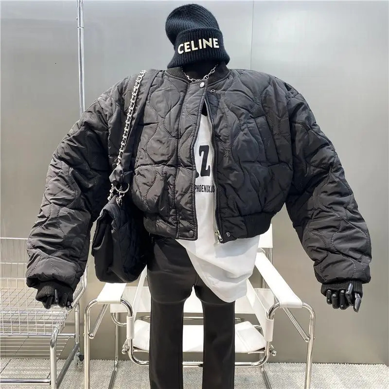 Trendy Cropped Winter Bomber Jackets Streetwear White Parka Thick Cotton Chaquetas Warm Zip Up Short Quilted Outwear 240930