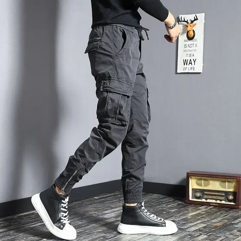 Trouser Mens Pencil Grey Cargo Pants Mens Ultra Thin Stretch Large Emo Cotton Casual Y2k Fashion Korean Style Large 241007