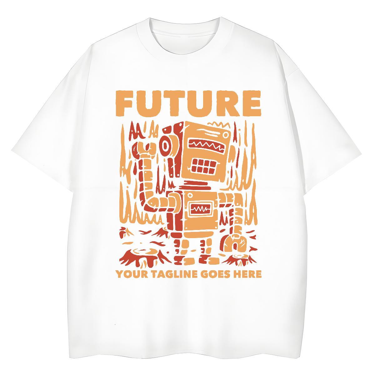 New Women T Shirts 230g Pure Cotton Breathable Casual Sport robot Tshirt for Man Woman Loose fit DIY Anime Tops