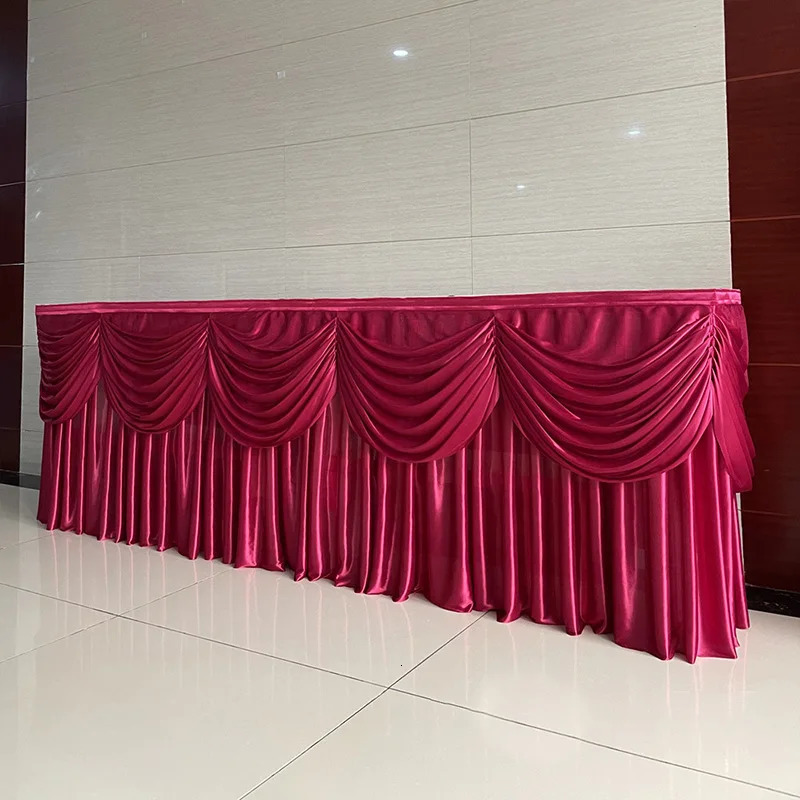 6M Ice Silk Table Skirting with Valances Stage Skirts Party Banquet Event Birthday Decoration 241010