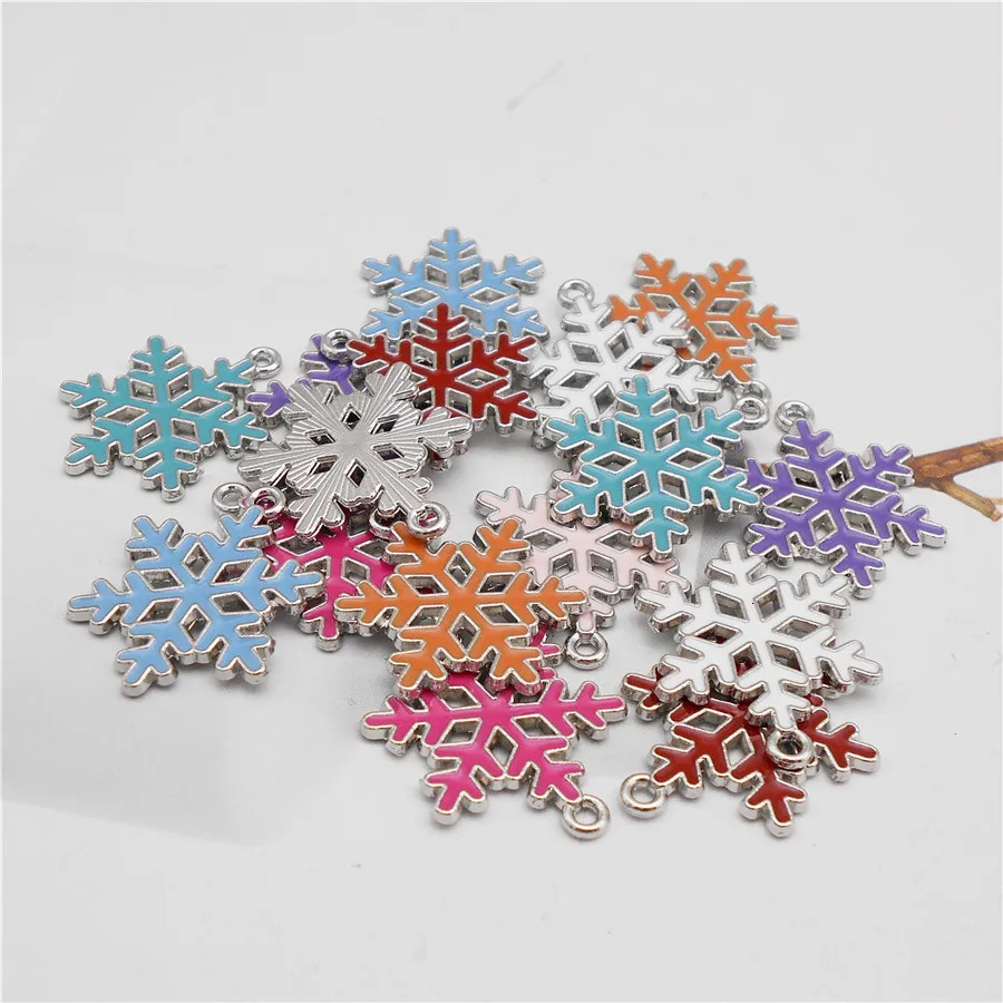 8PCS Enamel Christmas Snowflake Charms Mix Colors Handmade Xmas Decor Necklace Pendant Bracelet Earrings Jewelry Accessory 241010