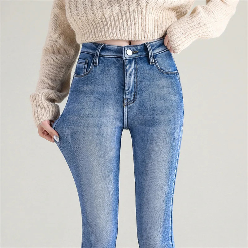 Winter Women Snow Thermal Fleece Skinny Jeans Casual Lady Warm Velvet Thick Pencil Pants Female Basic Denim Trousers 241007