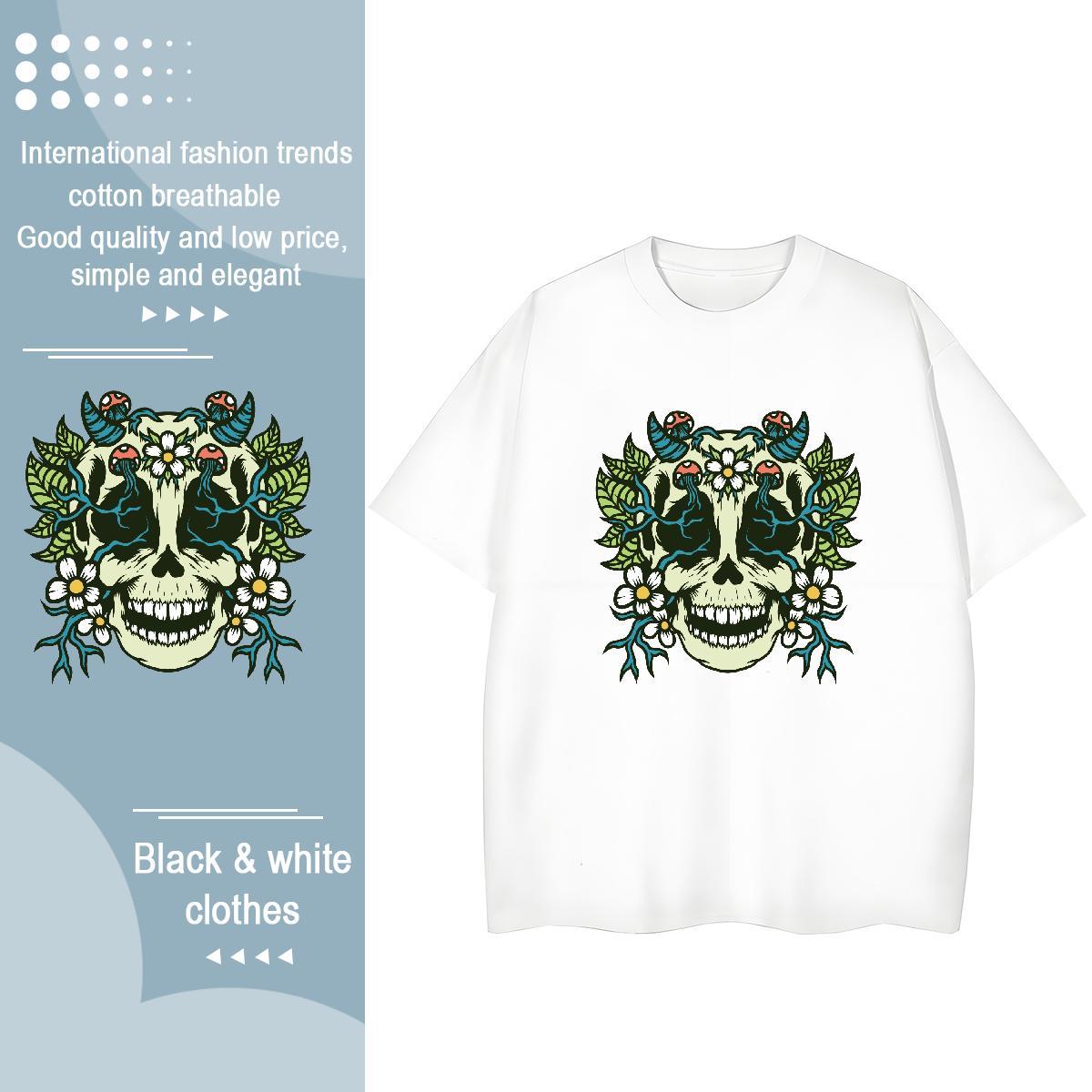 2024 Casual T Shirt For Woman 230g Pure Cotton Breathable Crew Neck Outdoor skull Couples T Shirts Nice Oversized Tees Shirts