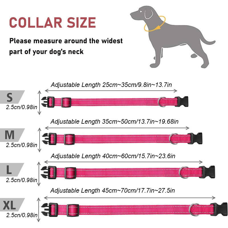 Dog Collar Reflective Strap With Safety Nylon Pet Collar Adjustable Pet Traction Rope Suitable For Small And Medium-Sized Pets