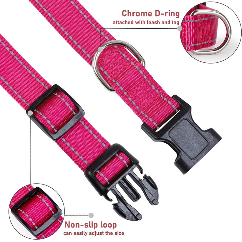 Dog Collar Reflective Strap With Safety Nylon Pet Collar Adjustable Pet Traction Rope Suitable For Small And Medium-Sized Pets