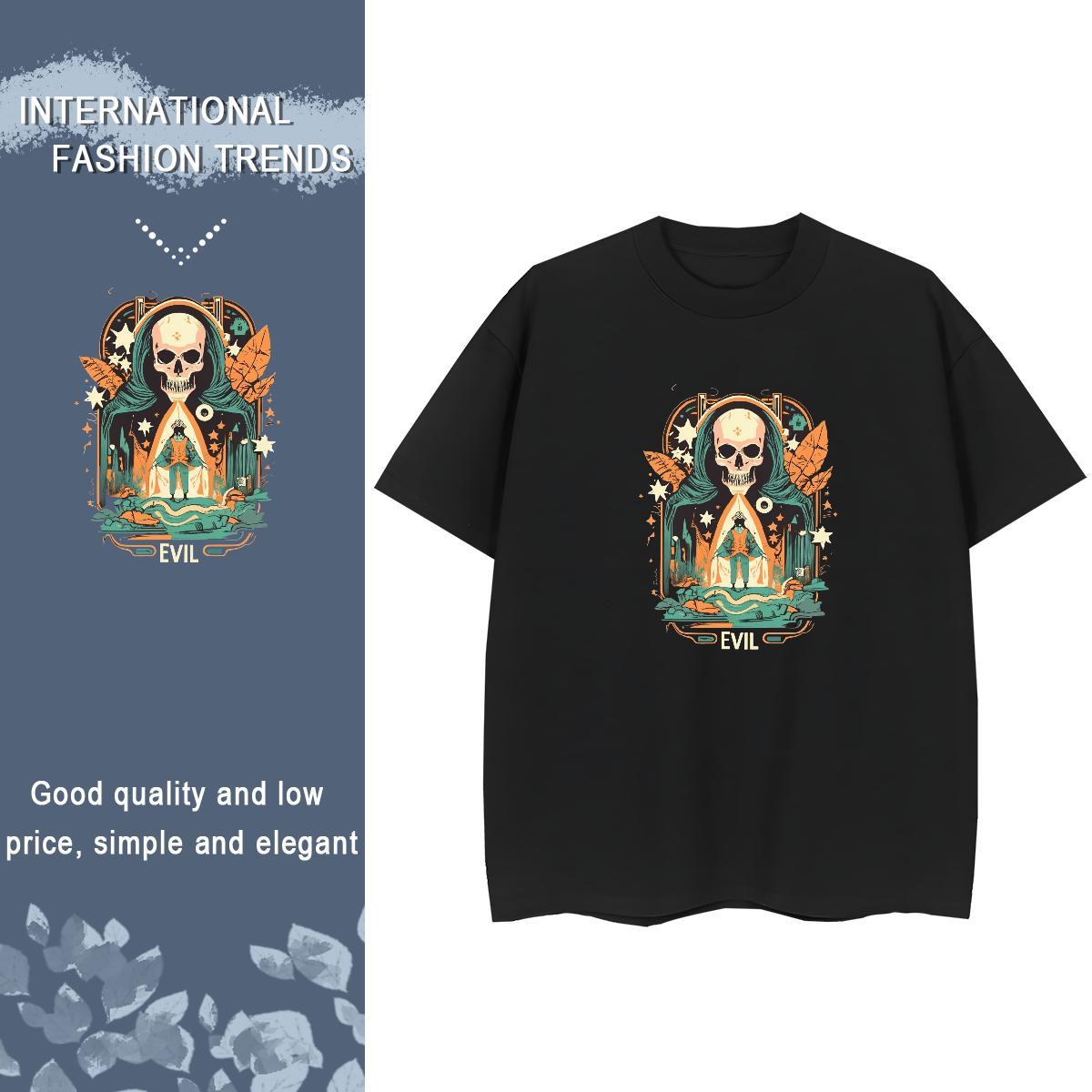 2024 T-Shirts for Women 230g 100% Cotton Crew Neck Sports Casual skull Lady T shirt High quality Customized Print Polos