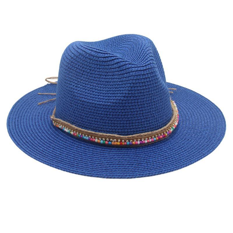 Ethnic Style Summer Panama Straw Hat with Rainbow Beads for Dance Performances & Beach Wear