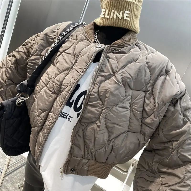 Trendy Cropped Winter Bomber Jackets Streetwear White Parka Thick Cotton Chaquetas Warm Zip Up Short Quilted Outwear 240930