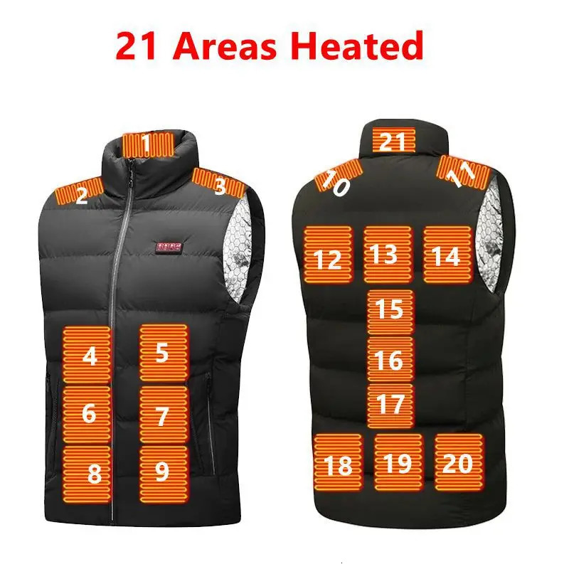 Winter 21 Areas Heated Vest Men USB Electric Heating Jacket Thermal Waistcoat Winter Hunting Outdoor Vest 241011
