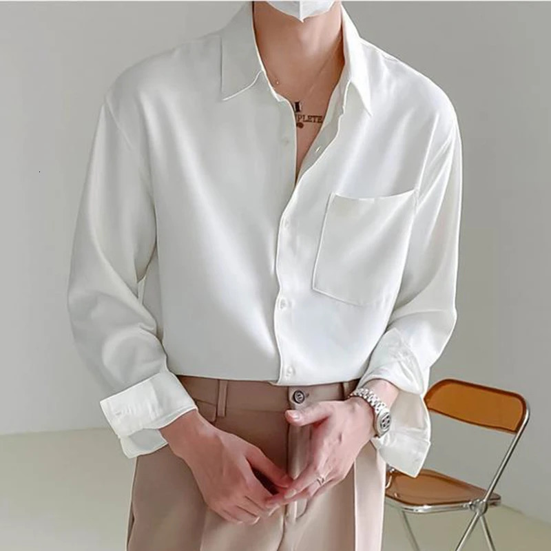 Spring and autumn fashion high-end mens shirt long sleeved simple casual chic shirt loose dress solid color fully matched mens top 241010