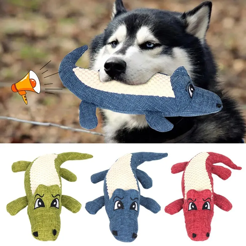 Interactive Pet Chew Toys Cartoon Animal Plush Alligator Shape Dog Sound Toy Grind Teeth Dog Training Toys Supplies Dog Products