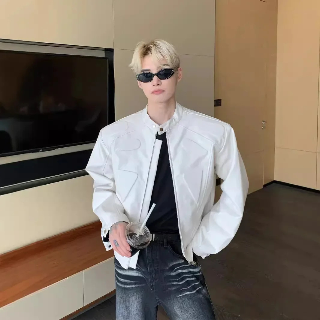 American style niche high-end felt street bike leather jacket mens loose fit spring and autumn clothing 241011