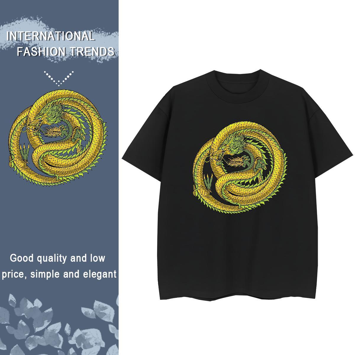 Casual New T Shirt For Woman 230g Cotton Short Sleeve O-Neck Street dragon Couples T Shirts Lady Cartoon Printing L-4XL Wear