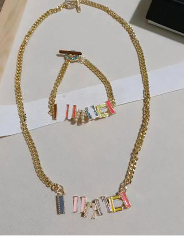 Fashion Design Gold Plated Chain Pendant Necklaces Letter Geometric Chains Bracelet Bangle Crystal Rhie Wristband Womens NecklaceJewelry