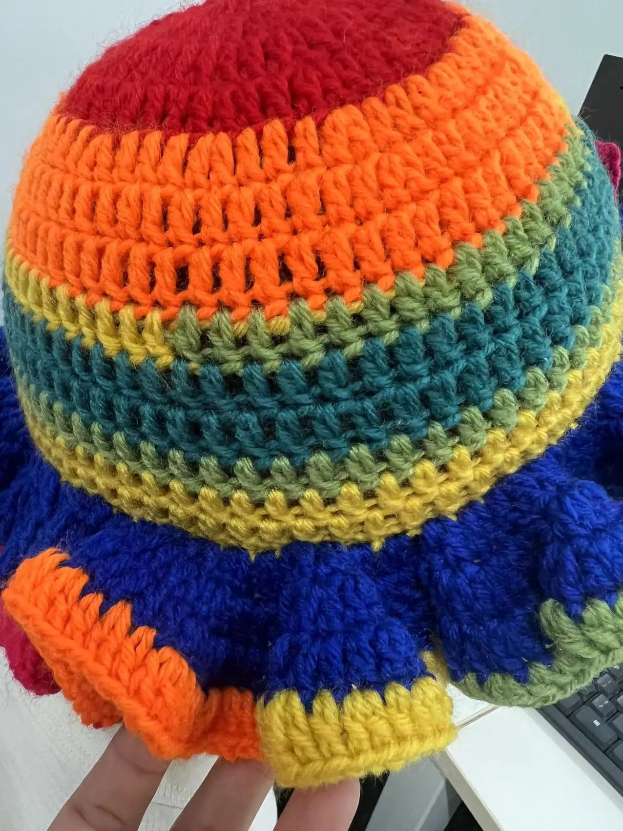 Soefdio colorful handmade knitted crocheted ruffled brown bucket hat womens fashionable fisherman outdoor windproof 241009