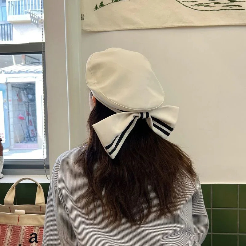 Ultra fine bow womens beret summer striped beret niche paint hat Japanese sailor hat 241009