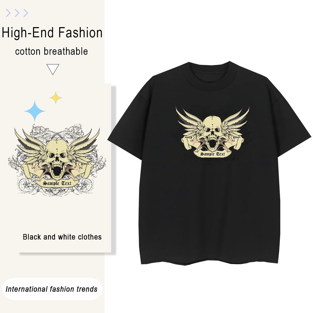 Fashion Casual T-Shirts for Women 230g 100% Cotton Breathable Short Sleeve Spring Summer wing Woman Tshirt Loose Skull Clothings