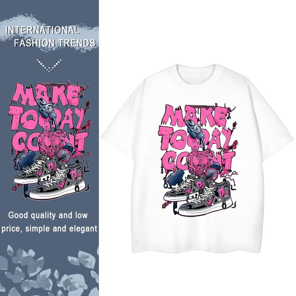 Fashion Casual Woman T Shirts 230g Pure Cotton Breathable Crew Neck Casual Sport shoes Lady T shirt Soft Plus Size Cartoon Tops Tees