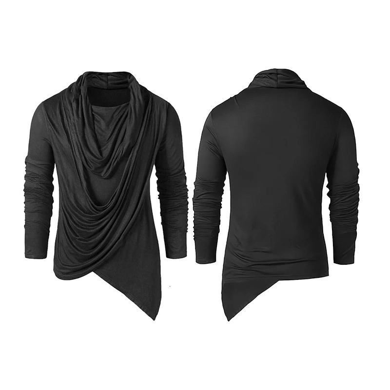 Men s Draped Collar TShirt Long Sleeve Cowl Neck Loose Tops Ruched Asymmetric Hem Pullover Lightweight Jumper 241011
