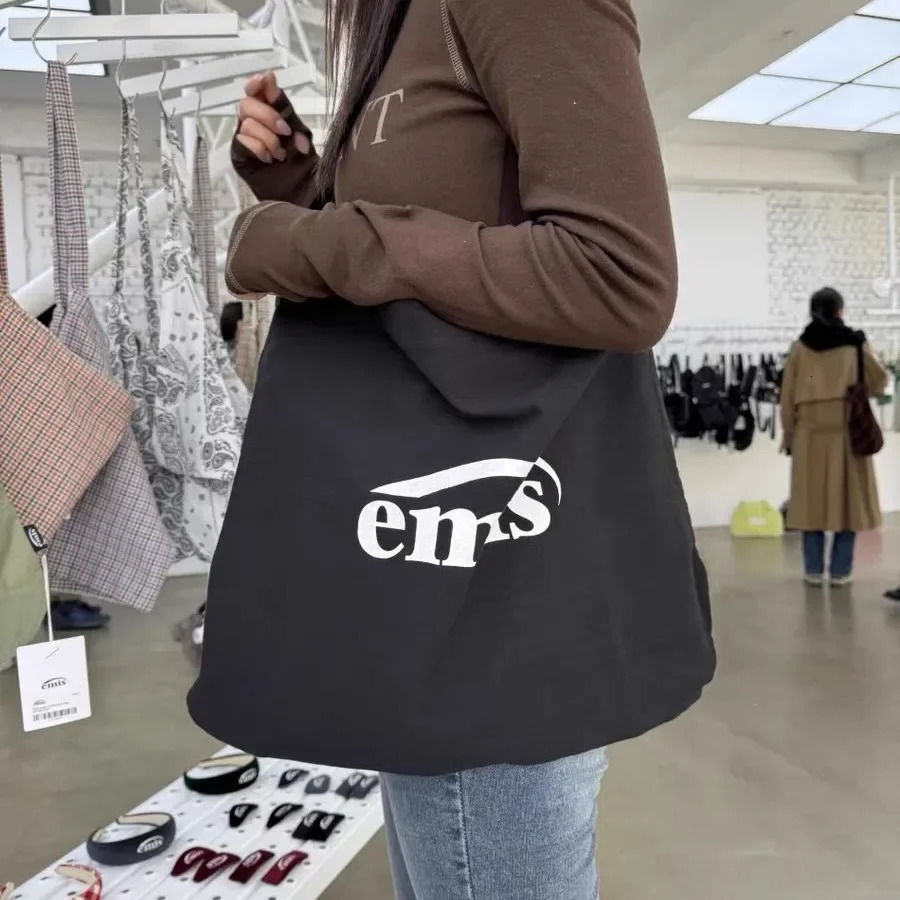 Ins Style Classic Letter Label Open Canvas Single Shoulder Large Bag Lightweight Bag 241008