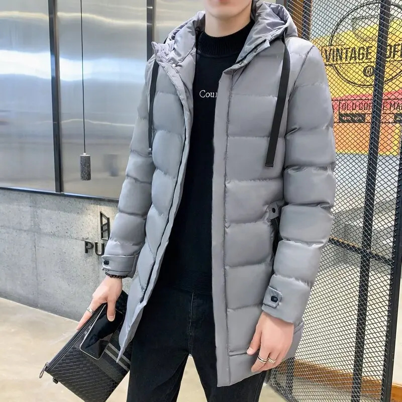 2024 Winter Fashion Solid Color Long Down Coat Mens Casual Loose Thick Warm High Quality Large Size CottonPadded Jacket 241010